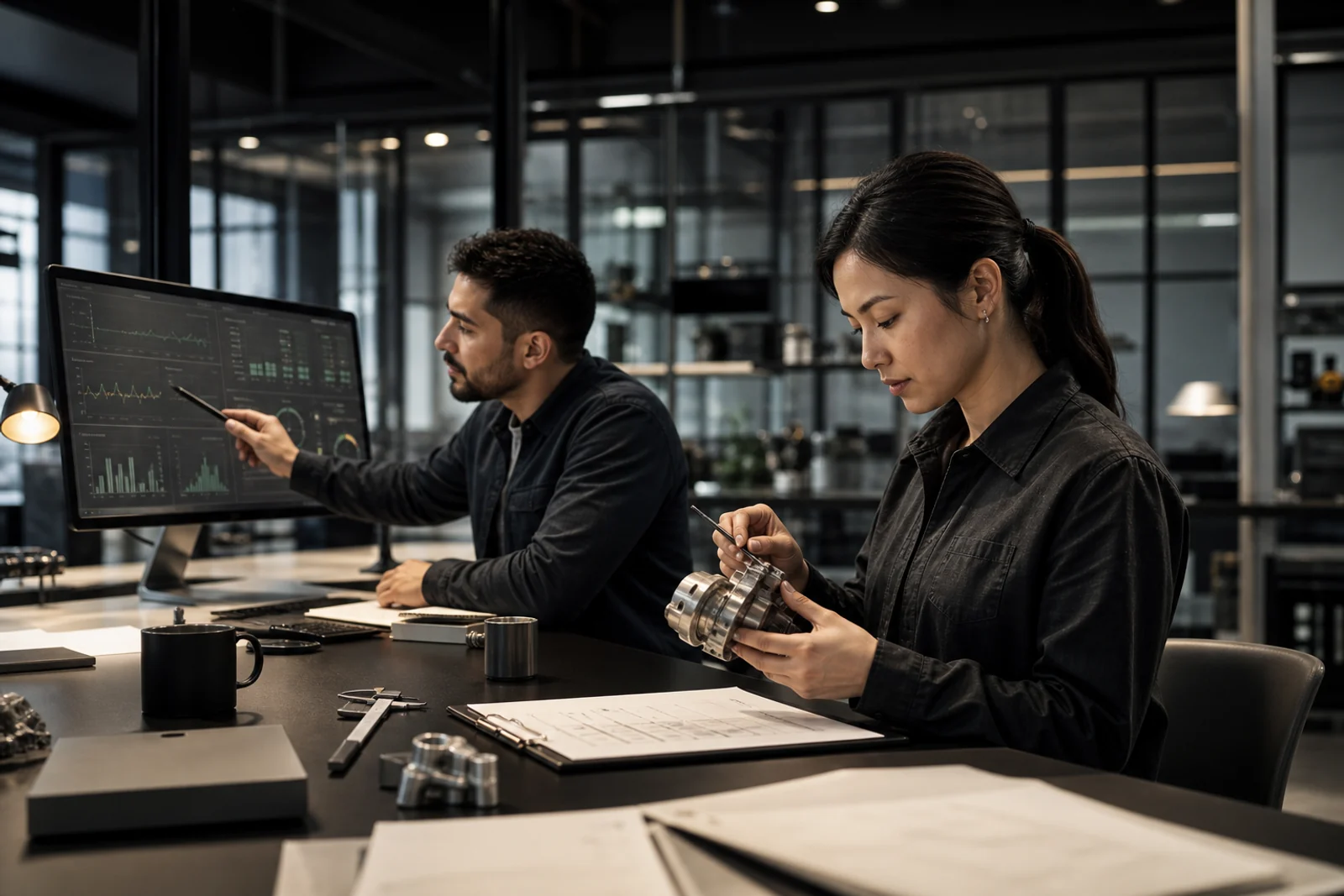 Business operators applying digital operations and supplier-quality methods in a real work setting