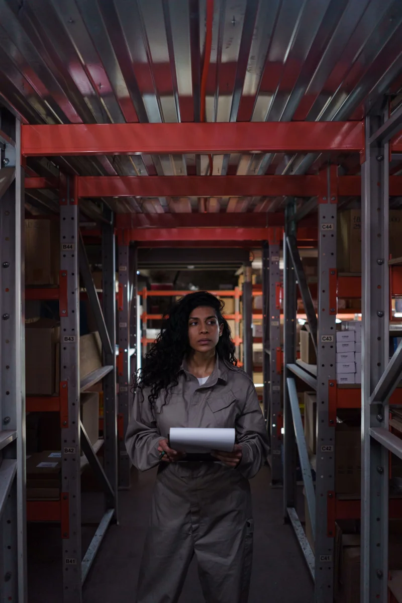Warehouse professional reviewing inventory and supply records